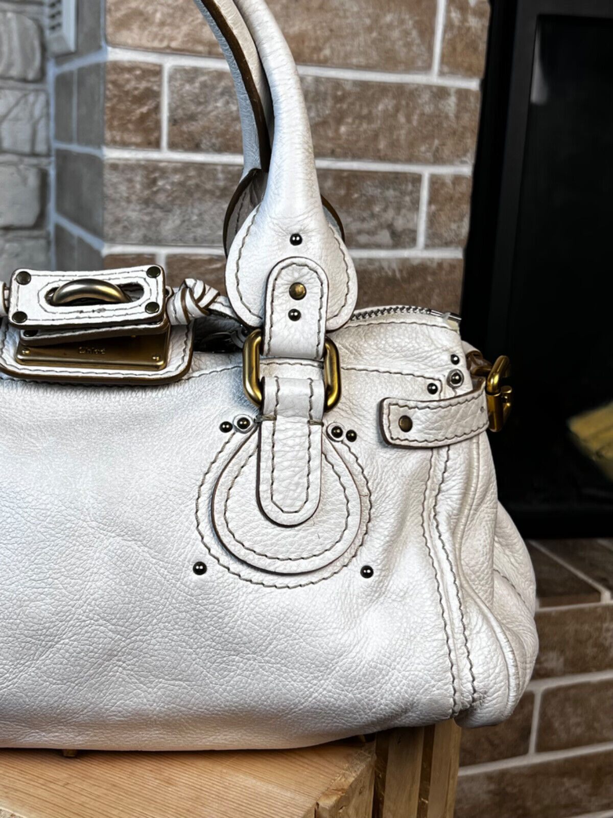 Chloe White Paddington Leather Bag in White Medium