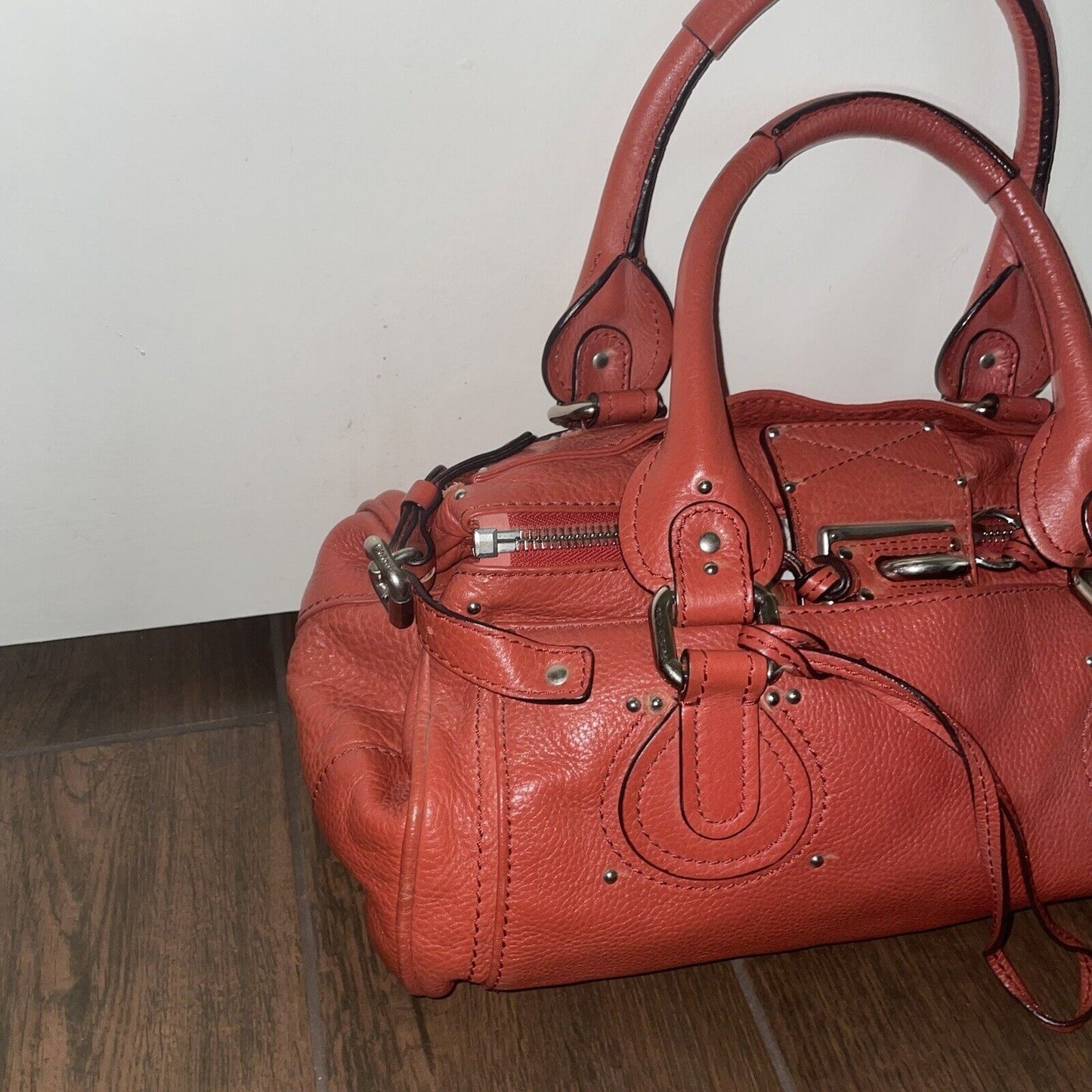 Chloe Paddington Hand Shoulder Bag Red orange Leather Silver hardware-NO LOCK.