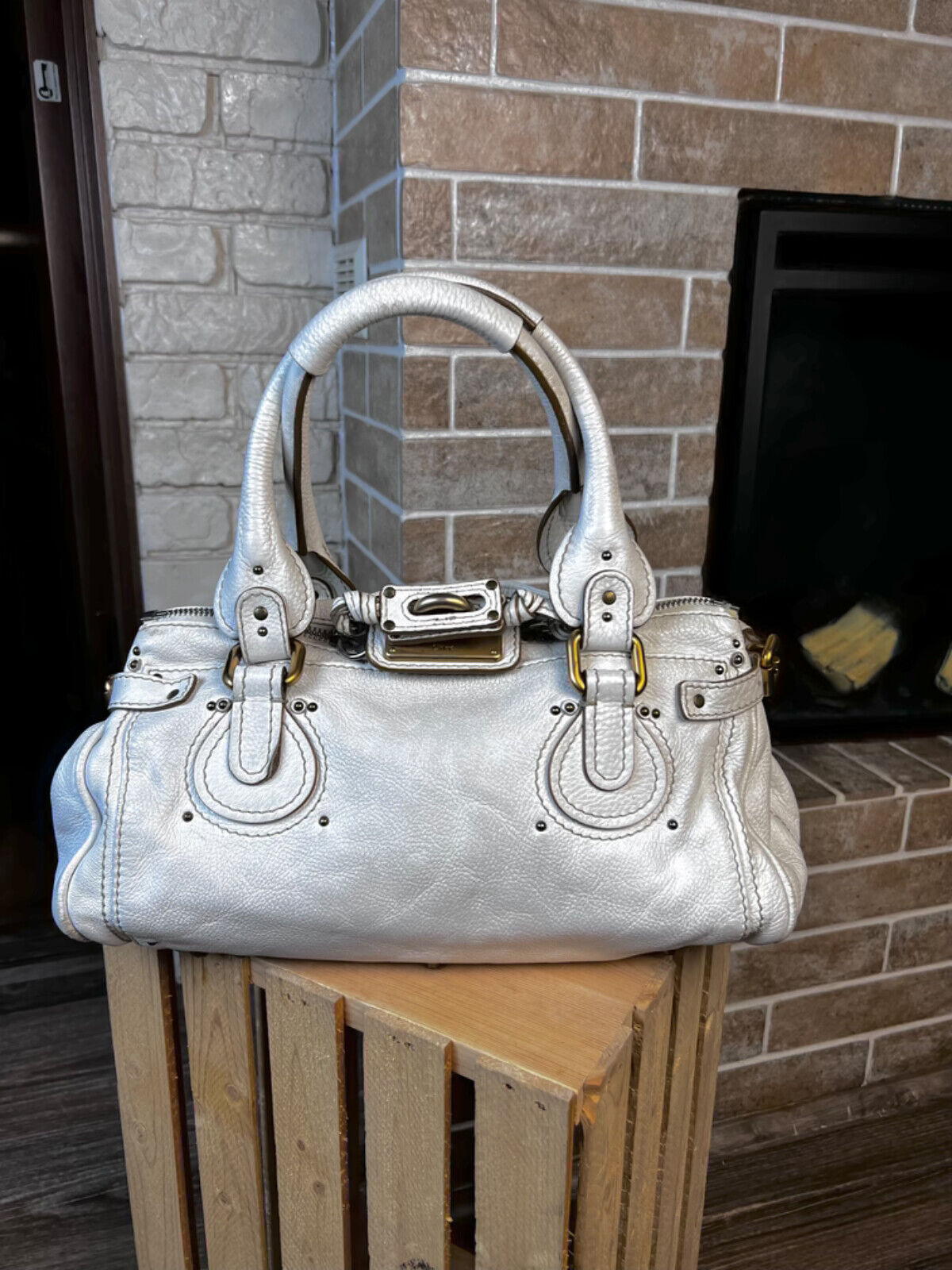 Chloe White Paddington Leather Bag in White Medium