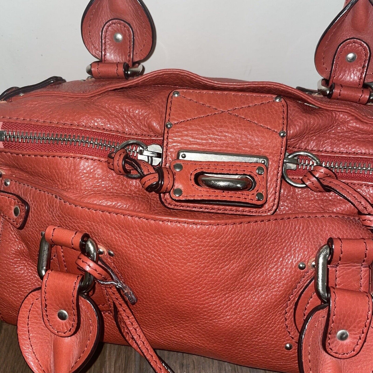 Chloe Paddington Hand Shoulder Bag Red orange Leather Silver hardware-NO LOCK.