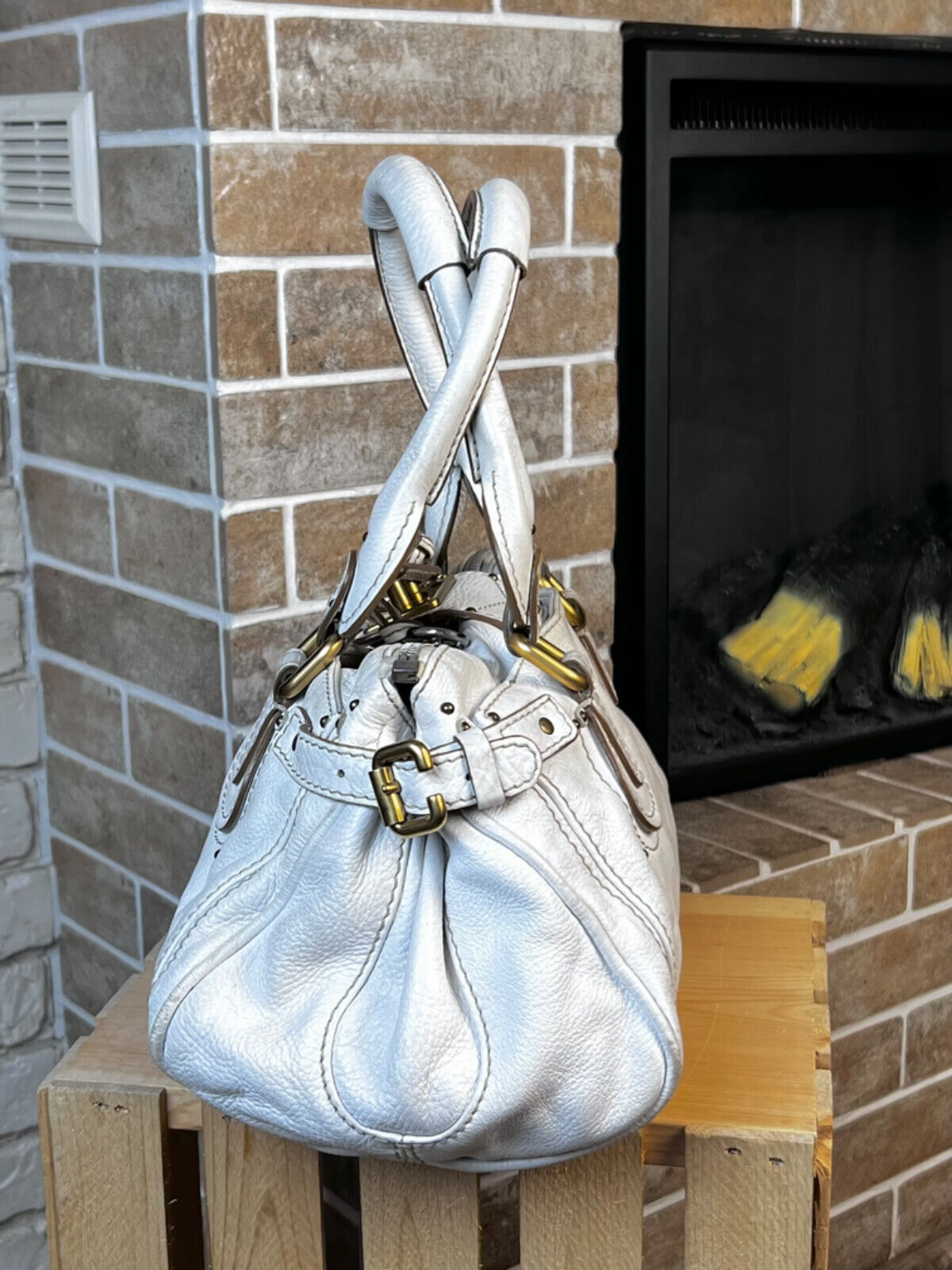 Chloe White Paddington Leather Bag in White Medium