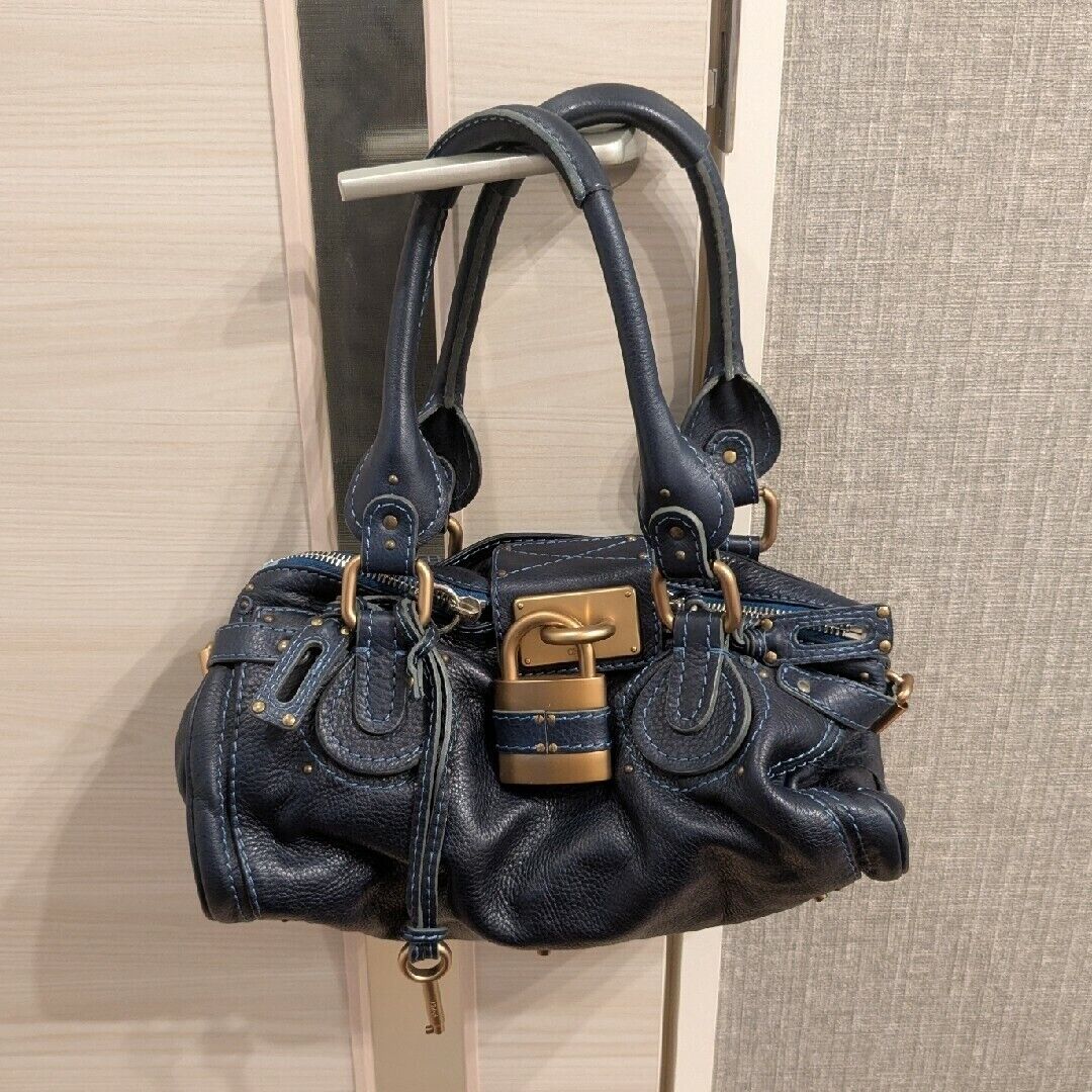 Chloe Paddington Gold Padlock Key Tote Hand Bag Leather